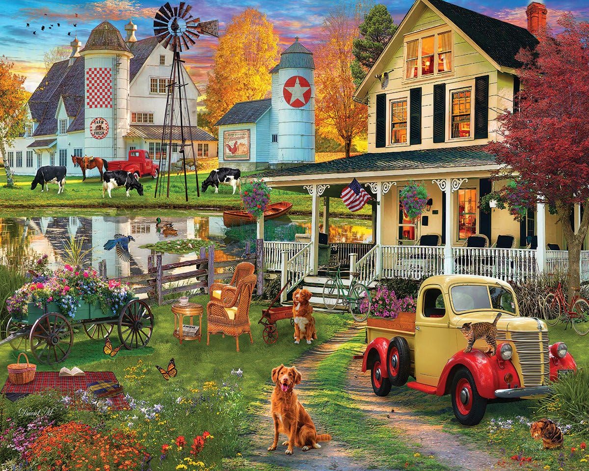 White Mountain 1000 Piece Jigsaw Puzzle Rustic Farmhouse, Country Retreat