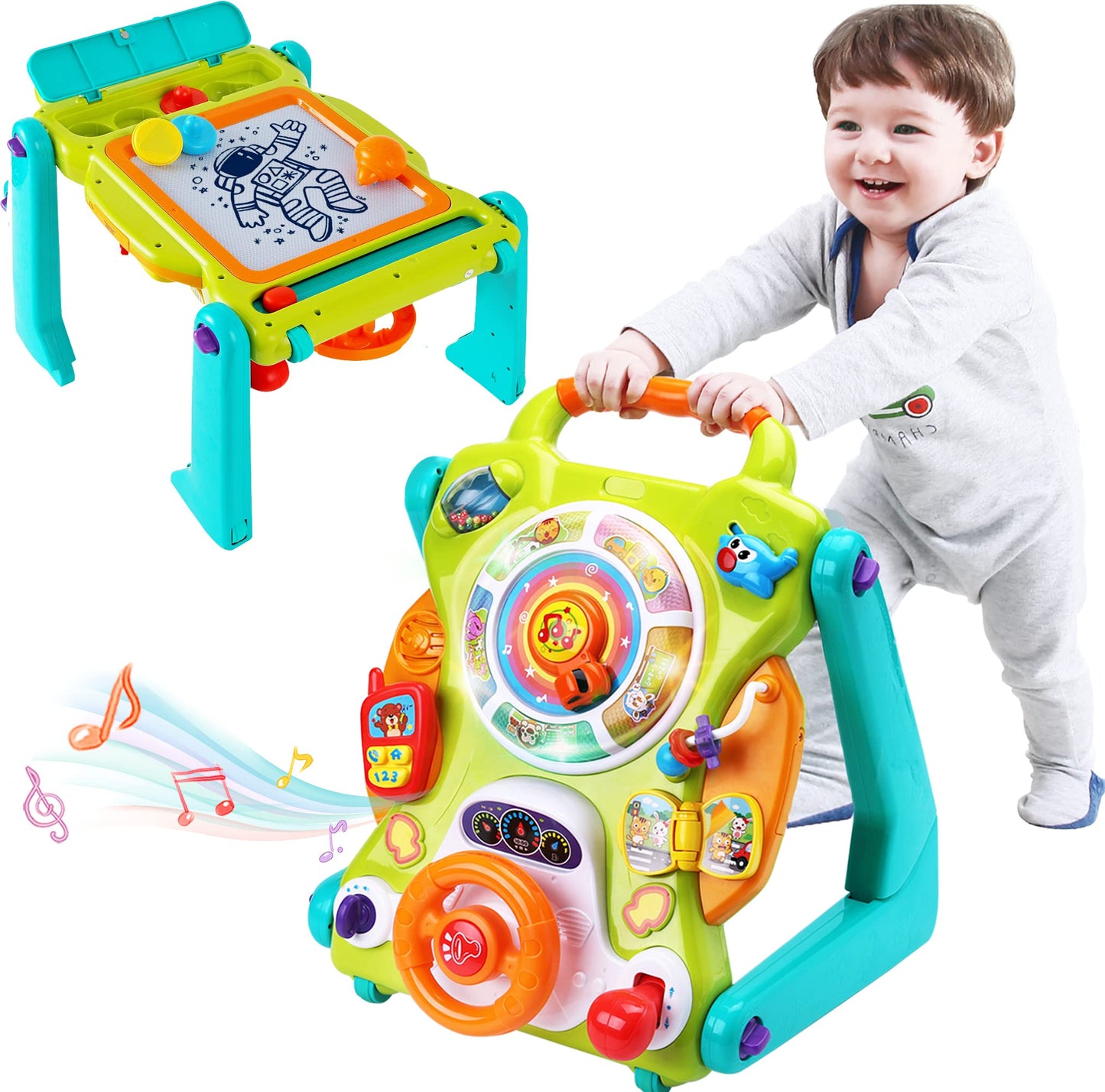 iPlay, iLearn 3 in 1 Baby Walker Sit to Stand Toys, Kids Activity Center, Toddlers Musical Fun Table, Lights and Sounds, Learning, Birthday Gift