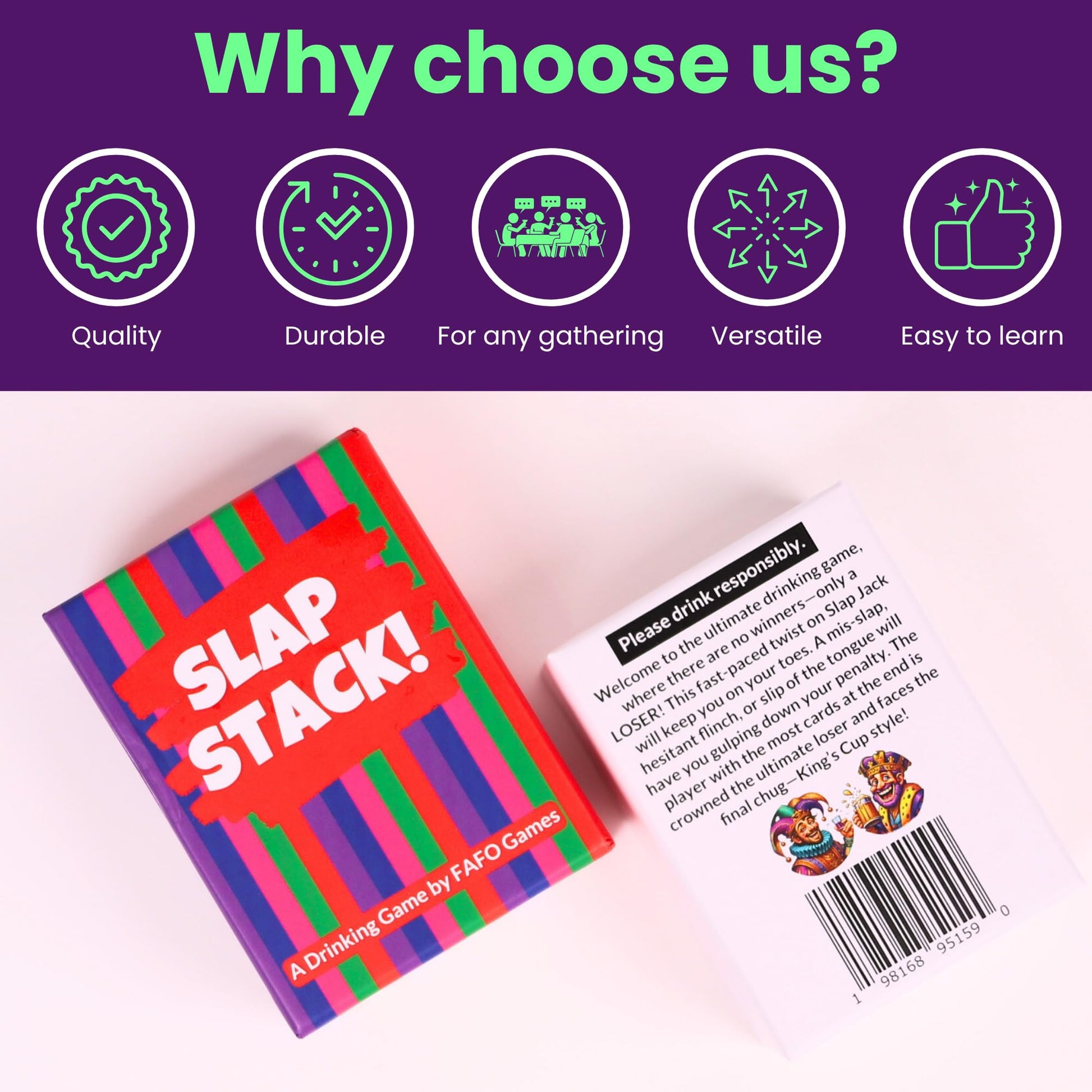 Slap Stack - Party Card Game for Adults, Fast-Paced Drinking Card Game, 3-8 Players, Perfect for Game Nights, Birthdays & Bachelor Parties