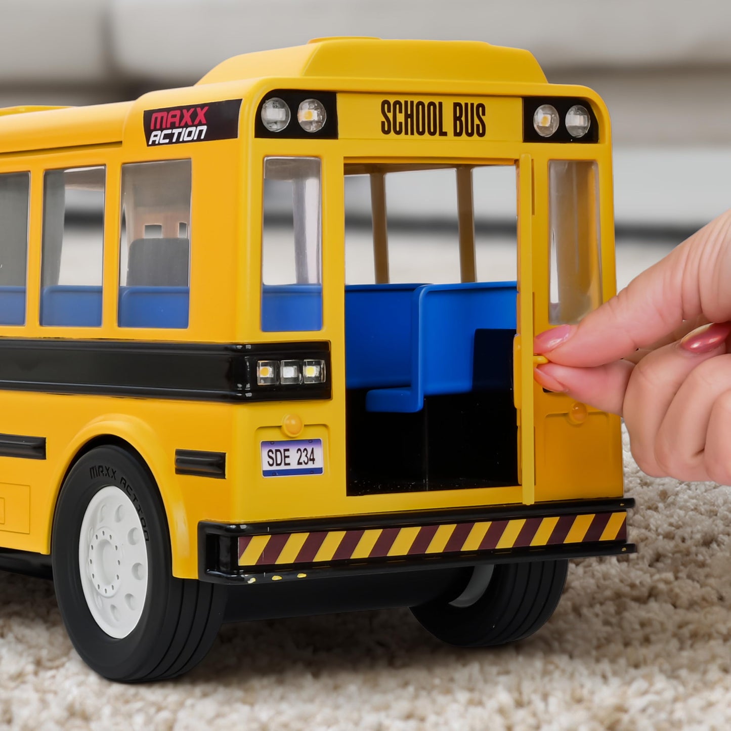 Maxx Action Mega School Bus Toy with Joystick Controls, Real Working Microphone, Lights and Sounds, Sliding Roof, Friction Powered