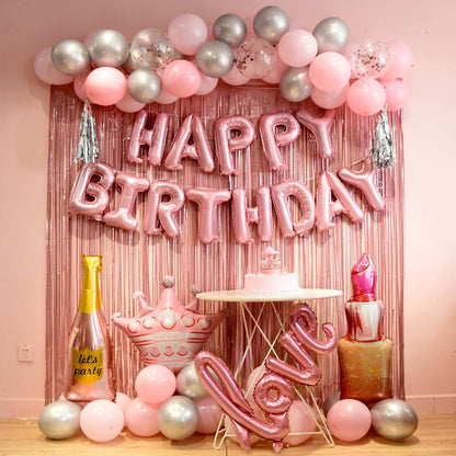 pink birthday decorations for women ?happy birthday party decorations for girls?pink Fringe Curtain?happy birthday banner?happy birthday