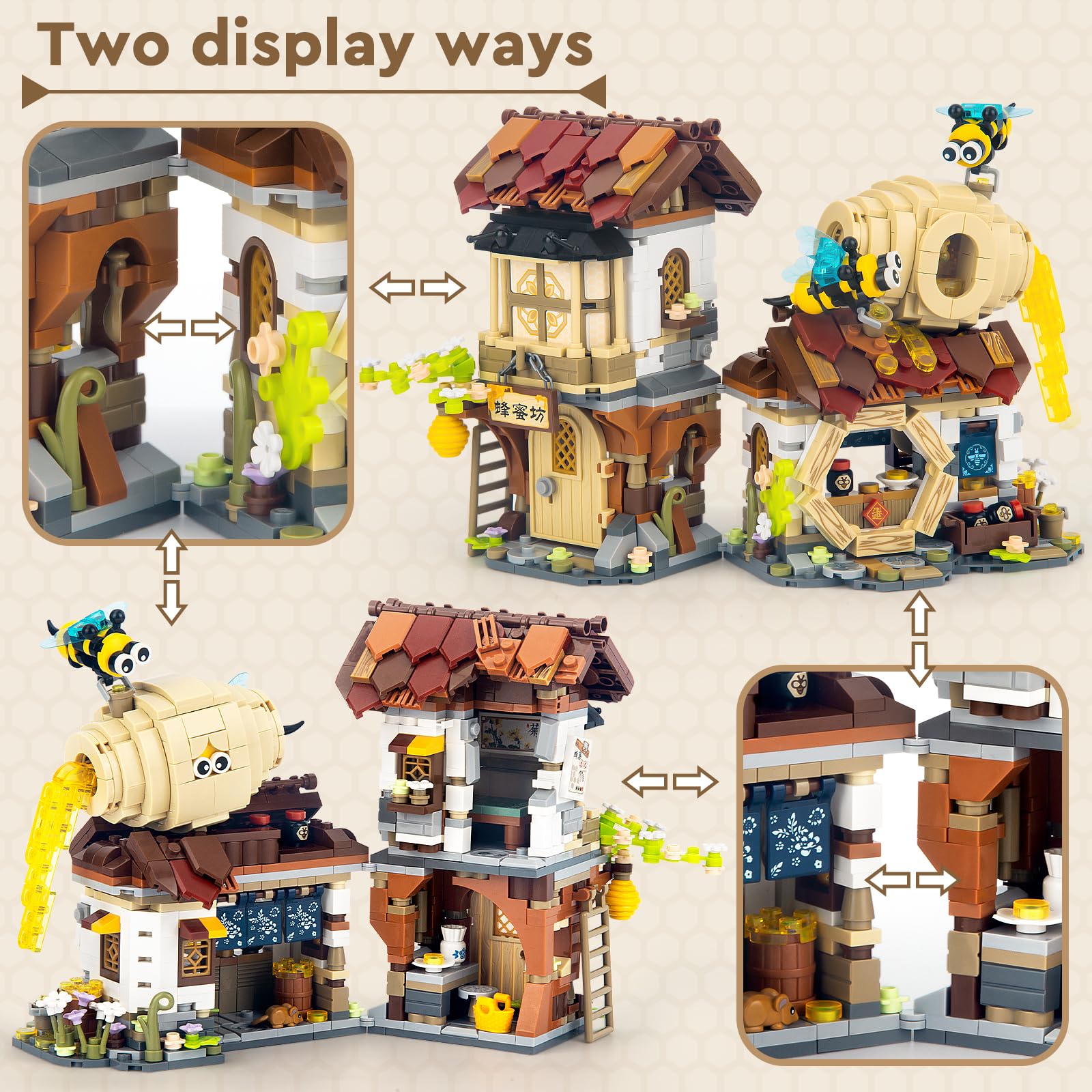 HIGH GODO Honey Workshop Mini Building Set, MOC Street View Simulation Architecture Toy, Collectible Gifts for Adults Teens Ages 14+, NOT Compatible