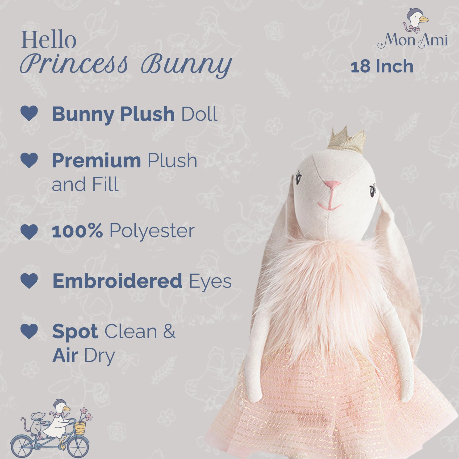 MON AMI Princess Bunny Stuffed Doll, 18-Inch Royal Plush Toy Gift Idea