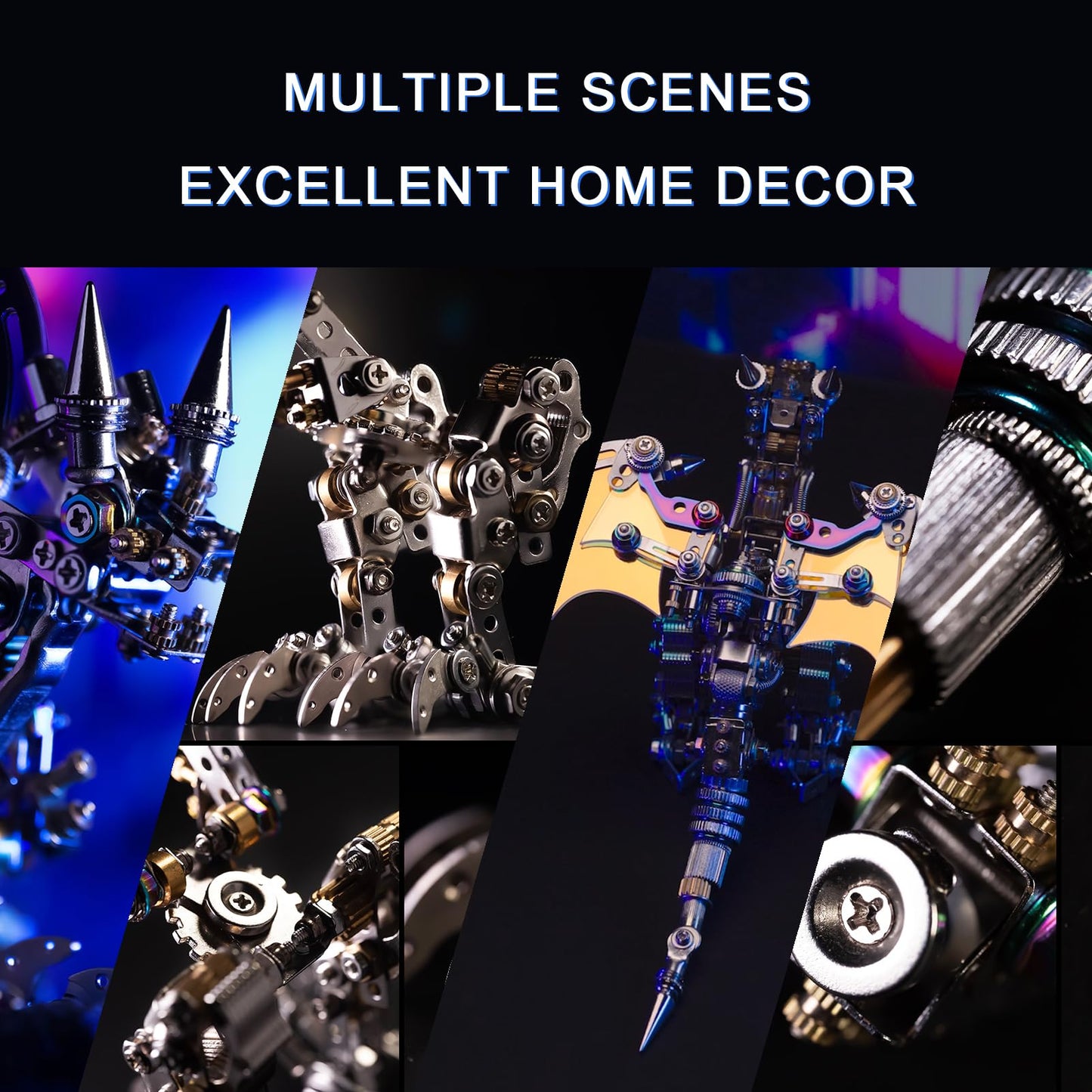 Arcynix Mostarle Reno Blue Dragon 3D Metal Puzzle Kit, 613 Pieces, Magnetic Assembly, LED Light-Up Color Changing Wings, Adjustable Display, DIY