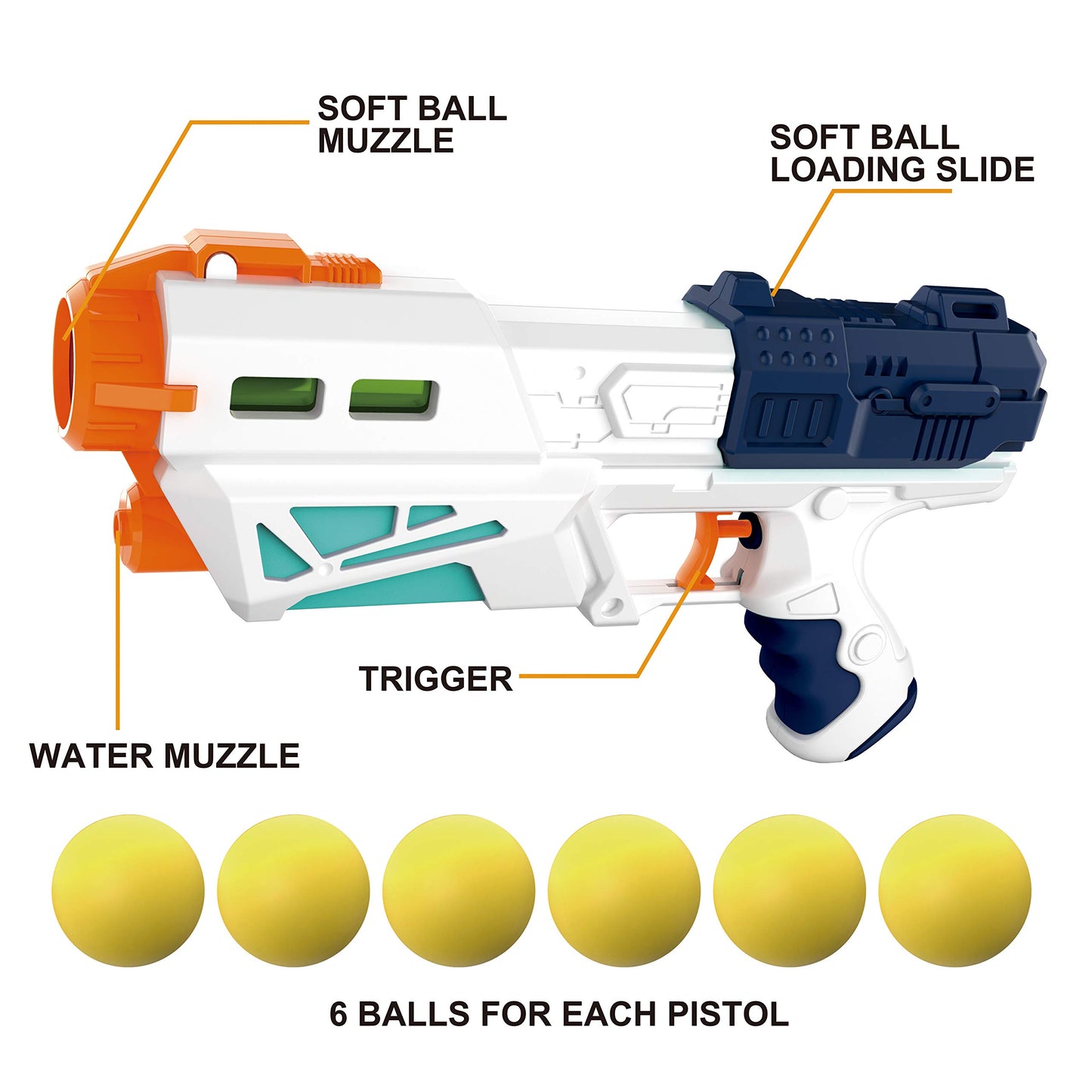 JOYIN 2 in 1 Super Water Gun Blaster Pistol and Foam Ball Popper Air Toy Guns with 12 Foam Balls, Kids Shooting Game, Squirt Guns for Kids Summer