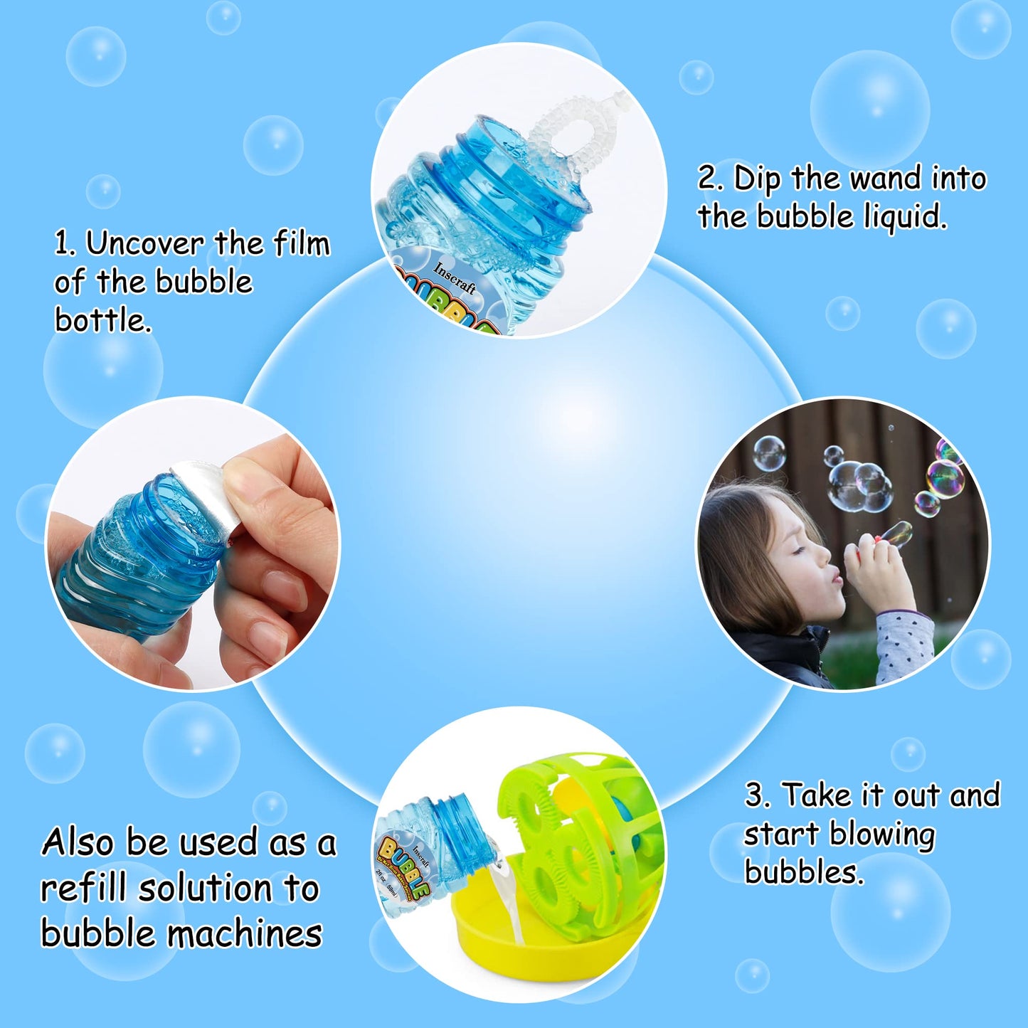 Inscraft 30 PCS Bubble Bottles with Wands Assortment for Kids, 2oz Bubbles Solution Each, Outdoor & Indoor Summer Toy, Weddings, Party Favors