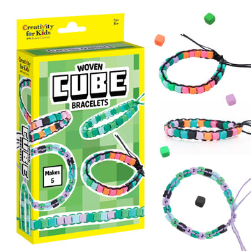 Creativity for Kids Woven Cube Bracelets Mini Kit | Make 5 Pixel-Inspired Bracelets with This STEAM Craft for Kids | Fun, Mess-Free Summer Activities
