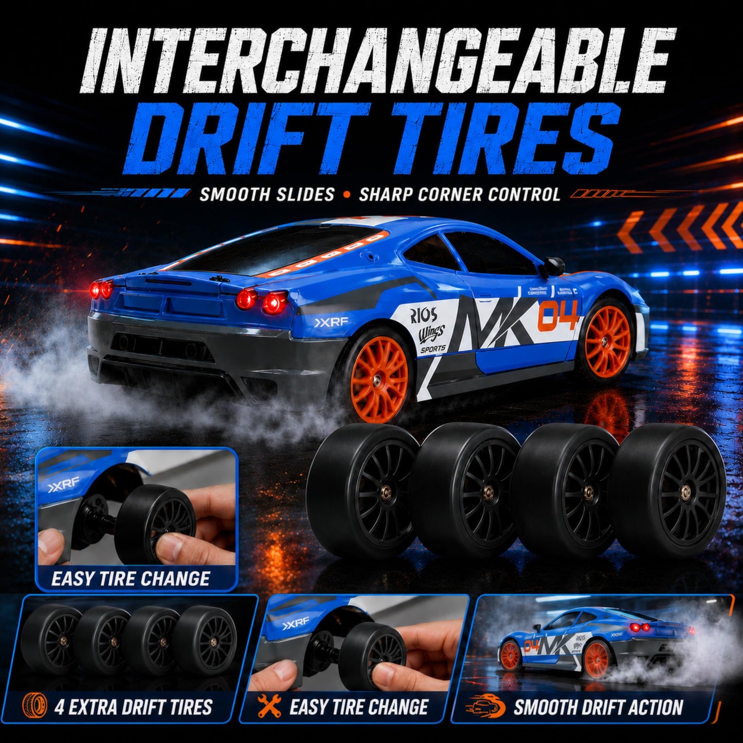 Liberty Imports RC Drift Car 1/24 2.4GHz 4WD Remote Control Sport Racing On-Road Vehicle with LED Light, Batteries and Drift Tires (Style 7)