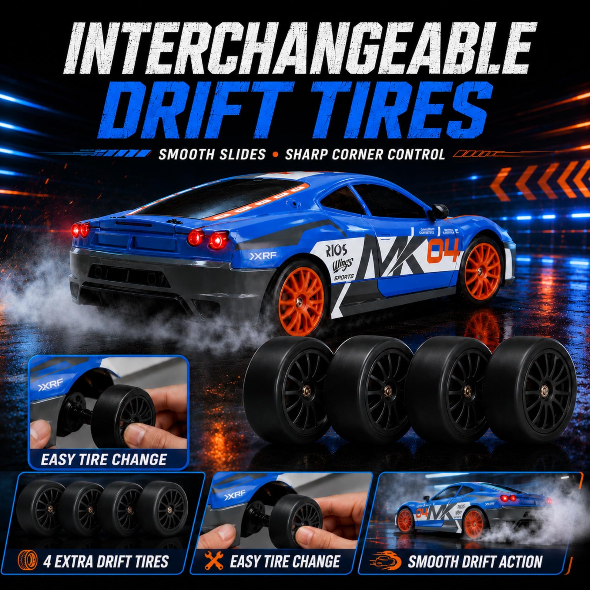 Liberty Imports RC Drift Car 1/24 2.4GHz 4WD Remote Control Sport Racing On-Road Vehicle with LED Light, Batteries and Drift Tires (Style 7)