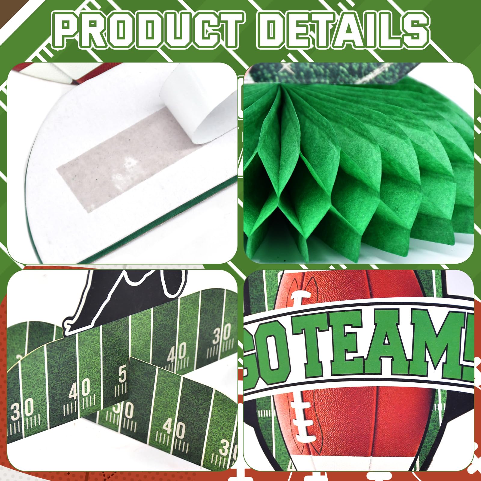 10 Pieces Football Honeycomb Centerpieces - Game Time Table Decorations with Football, Player, Goalpost, and Touchdown Signs for Game Day Parties