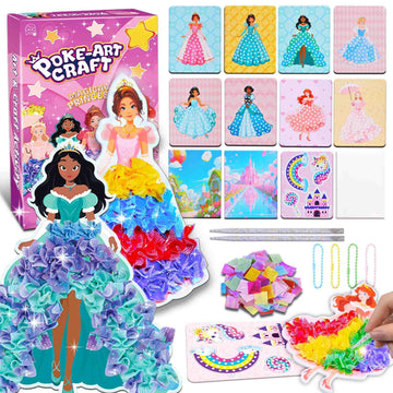 QLKYTALA Poke Poke Art Kits for Girls - Arts and Crafts for Kids 4-8 - 4 5 6 7 8 9 10 Year Old Girl Birthday Gifts - Princess Dress-Up DIY Creative