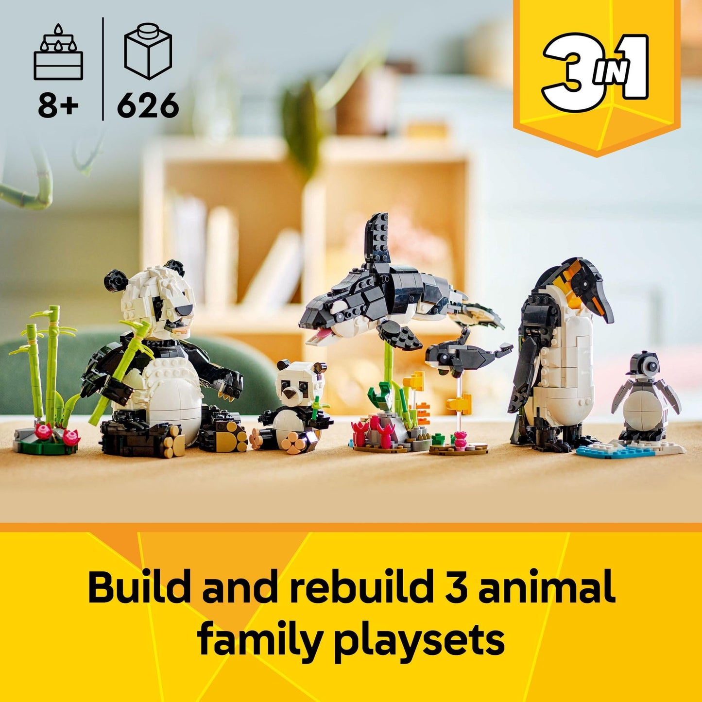 LEGO Creator 3 in 1 Wild Animals Panda Family - Building Toy Kit for Kids with 3 Building Options, Panda, Penguin, or Orca - 8 Year Old Girl & Boy