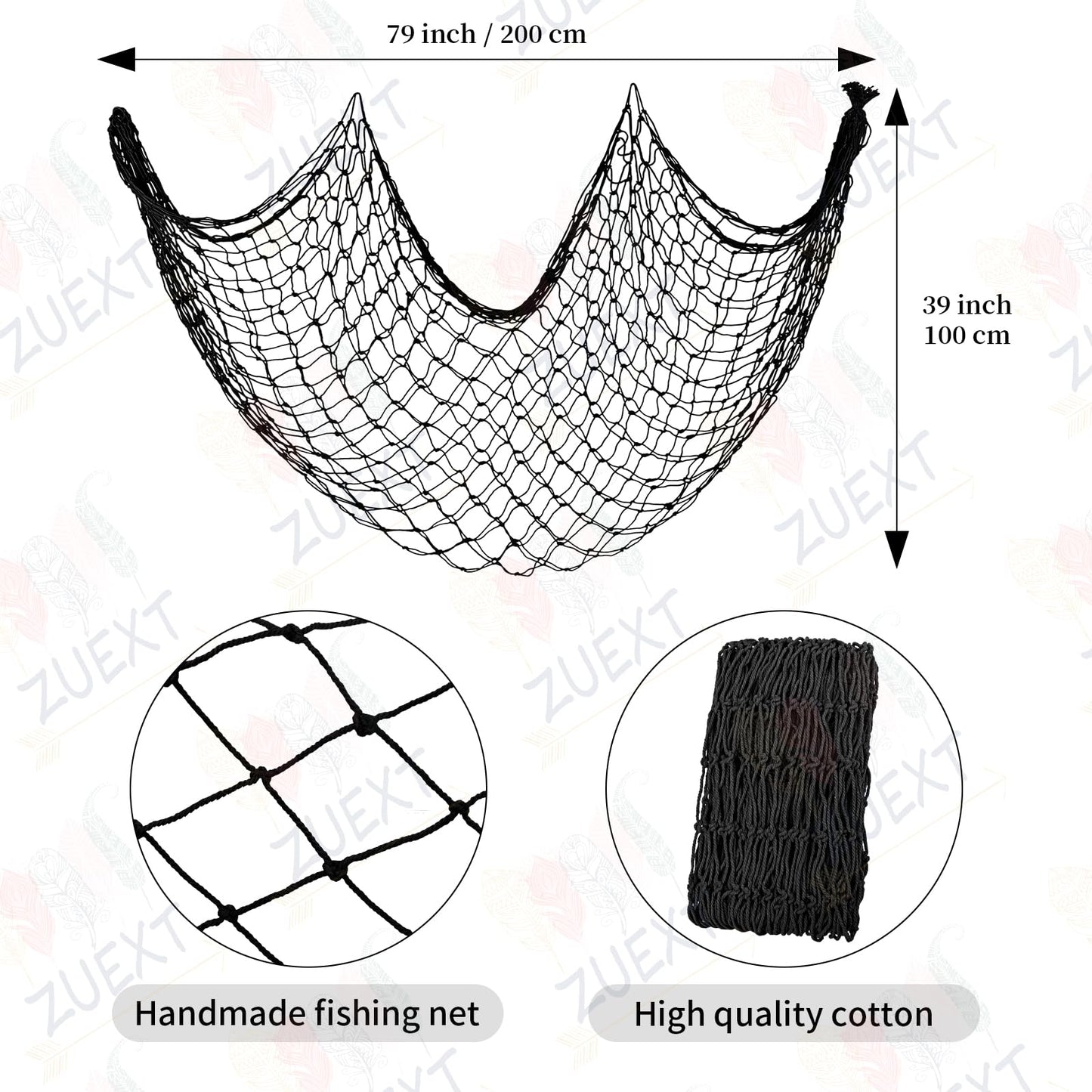 ZUEXT Decorative Fishing Net 80x40 Inch, 2 Pack Large Black Picture Fish Net, Wall Photo Hanging Fishnet for Nautical Mermaid Pirate Ocean Themed