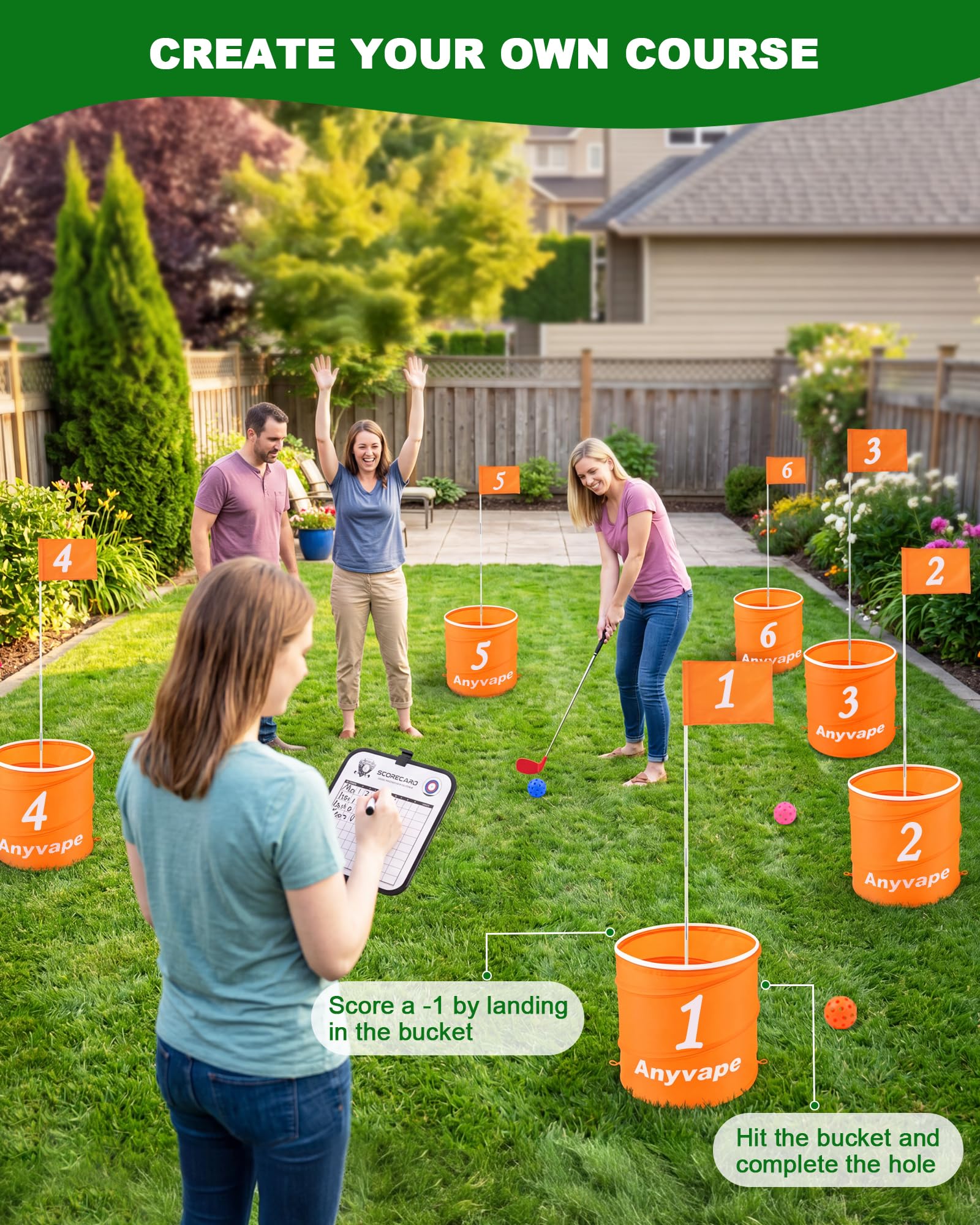 Anyvape Golf Bucket Yard Game 6 Holes Outdoor Backyard Golf Game for Adults
