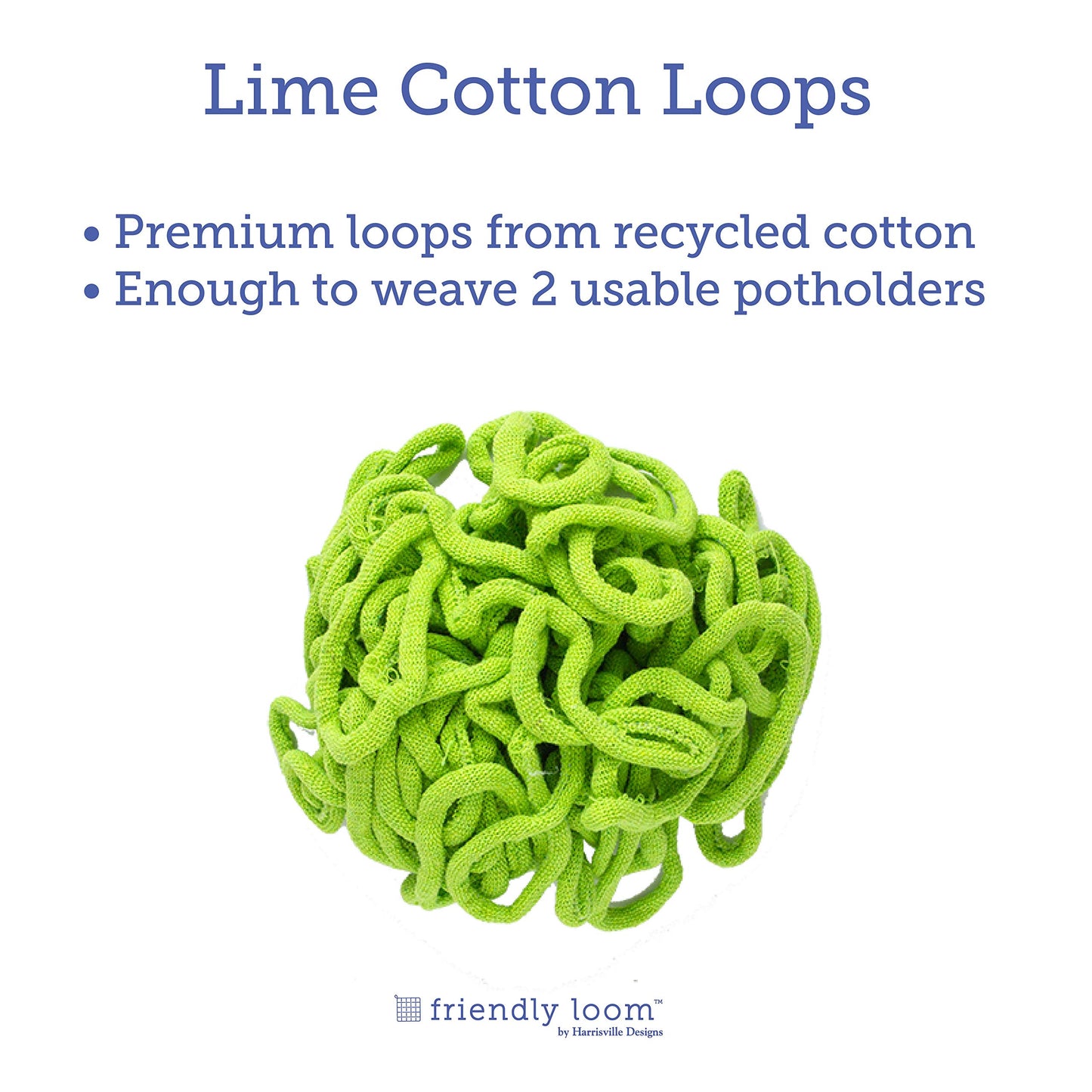 Harrisville Designs Friendly Loom Lime Color Potholder Cotton Loops 7" Traditional Size Loops Make 2 Potholders, Weaving Yarn Crafts Activities