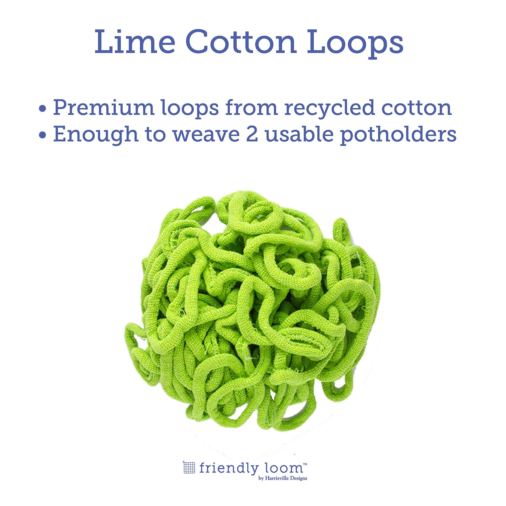 Harrisville Designs Friendly Loom Lime Color Potholder Cotton Loops 7" Traditional Size Loops Make 2 Potholders, Weaving Yarn Crafts Activities
