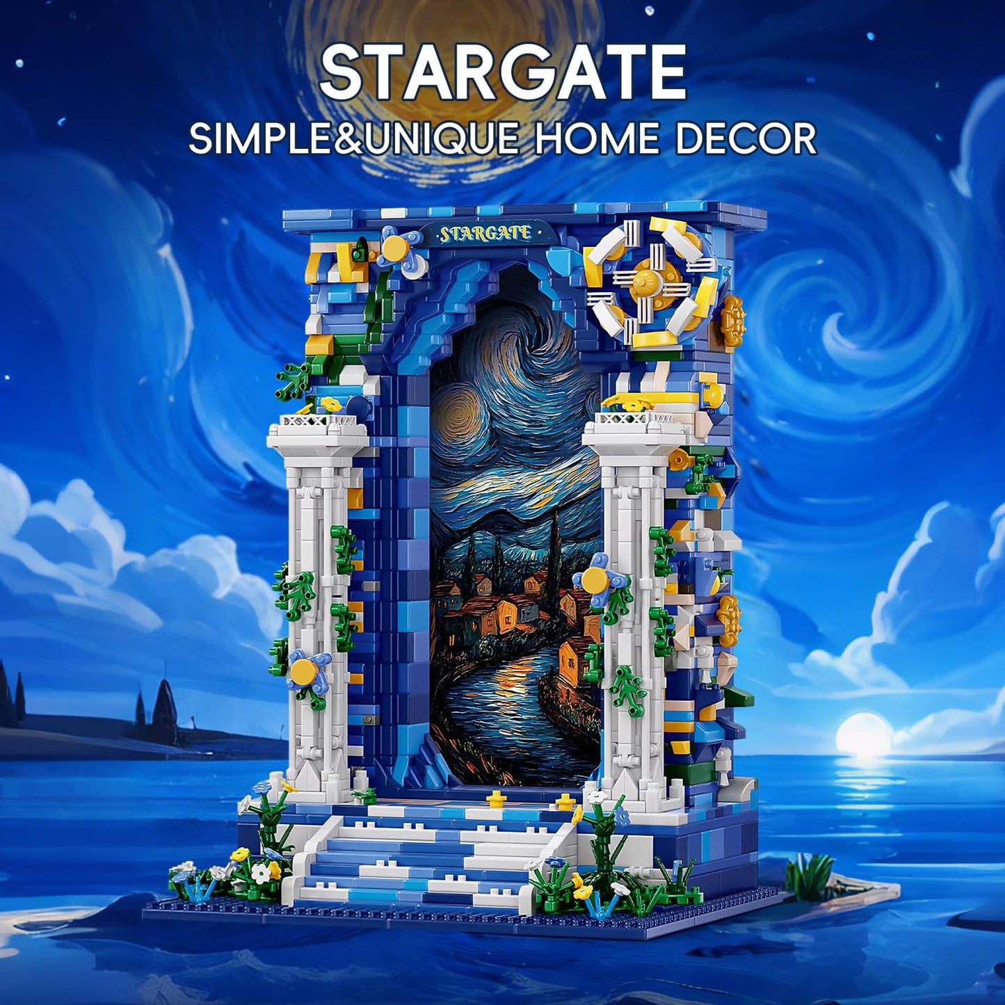 HJPLPXH Starry Night Micro Bricks Wall Art Building Set Decor for Adults