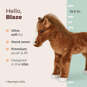 Bearington Collection Blaze Plush Stuffed Animal Brown Horse 13.5 inches - Horse Plush