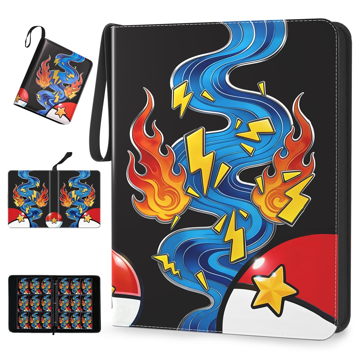 Trading Card Binder, 9 Pocket 900-Pocket with 50 Removable Binder Sleeves, 3-Ring Zipper Waterproof Card Collection Binder, Trading Card Holder for