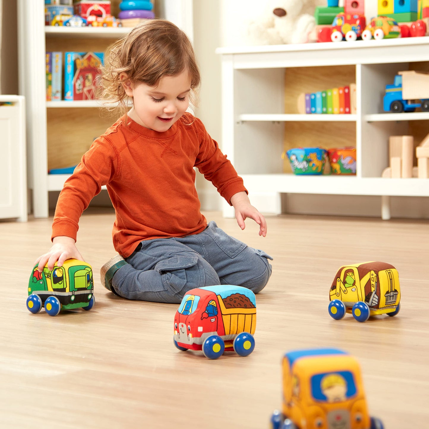 Melissa & Doug Pull-Back Construction Vehicles - Soft Baby Toy Play Set of 4 Vehicles