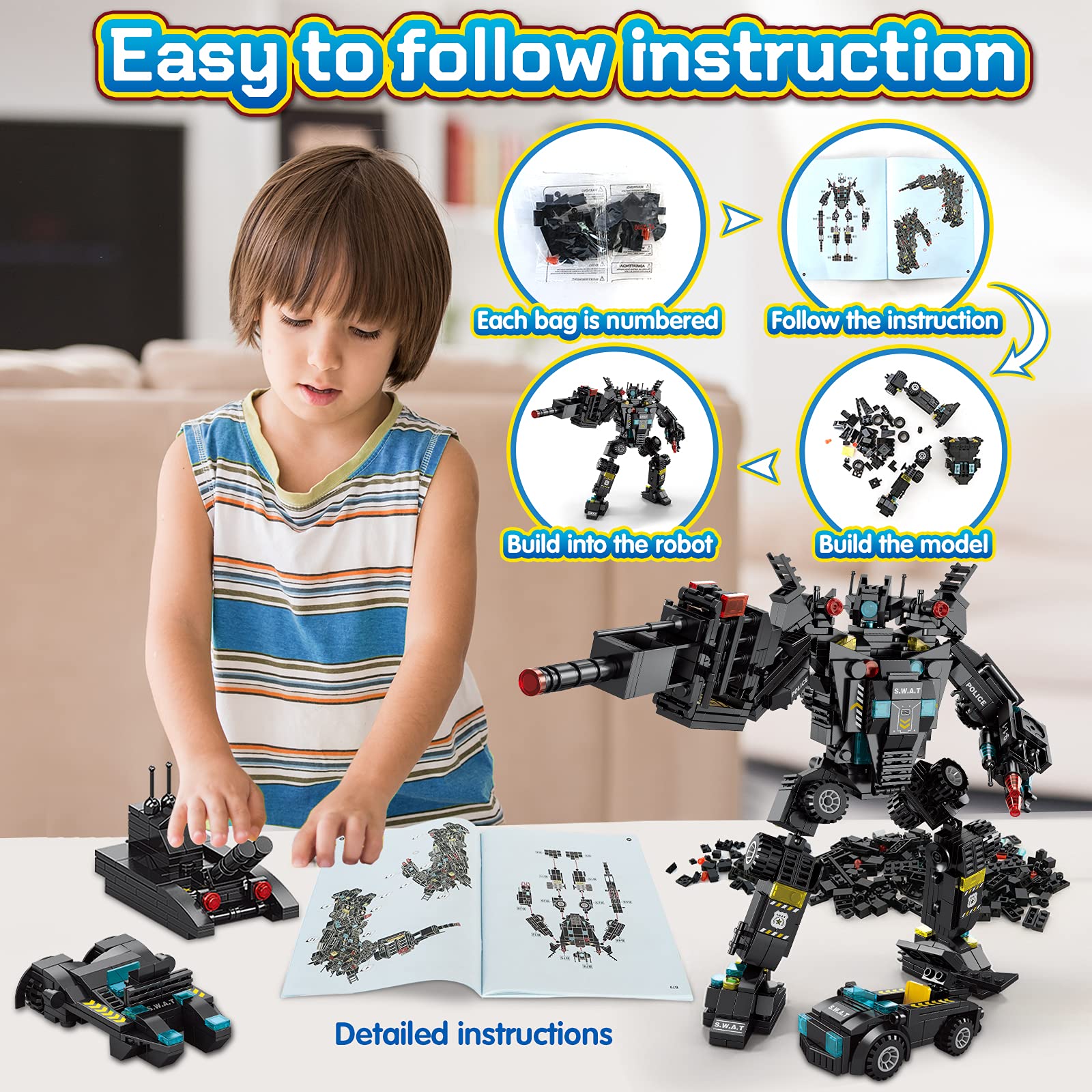HISTOYE 51-in-1 Robot Building Kit for Kids Stem Building Toys Erector Set for Boys 8-12 Engineering Stem Projects Construction Building Blocks Toys