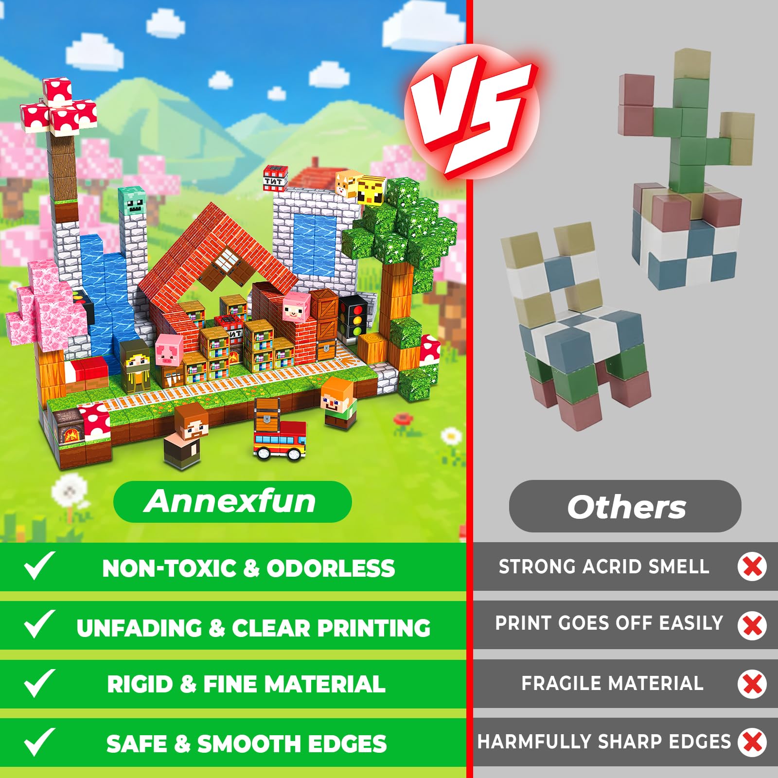 Annexfun Magnetic Blocks - 300PCS Magnetic Building Blocks Road Forest Magnetic Cubes - Sensory Toys for Montessori Toddler Birthday Gifts -STEM