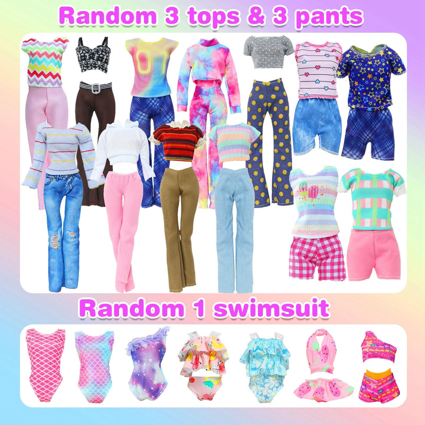 20pcs Doll Clothes and Accessories Including Random 10 Outfits Fashion Sequin Dresses Tops Bottoms Pants Short Skirt Swimsuit Bikini and Random 10