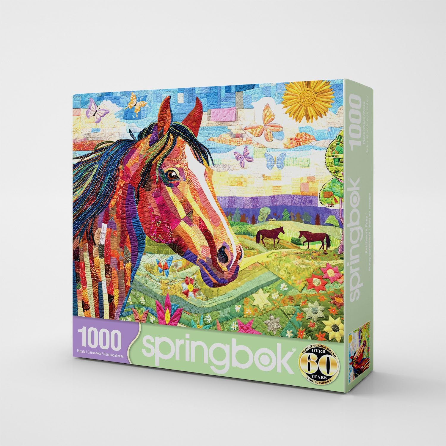 Springbok Patchwork Pony 1000 Piece Jigsaw Puzzle for Adults - Quilted Horse in Meadow - Unique Cut Pieces - Made in USA