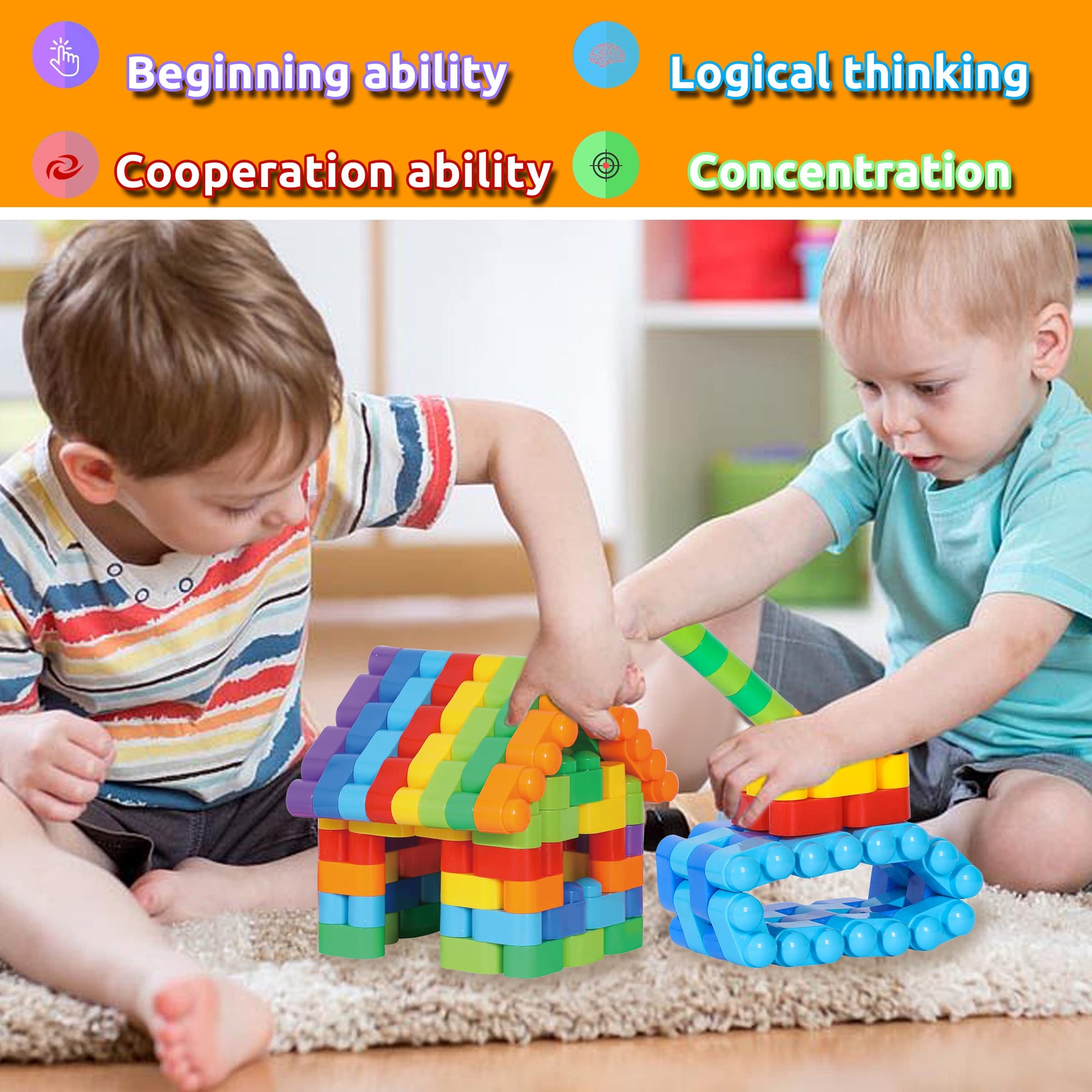 RAINBOW TOYFROG Building Blocks Toys for Toddlers-Educational Development STEM Toys-Safe Skill Building Toys for Boys&Girls - Set of 74pcs