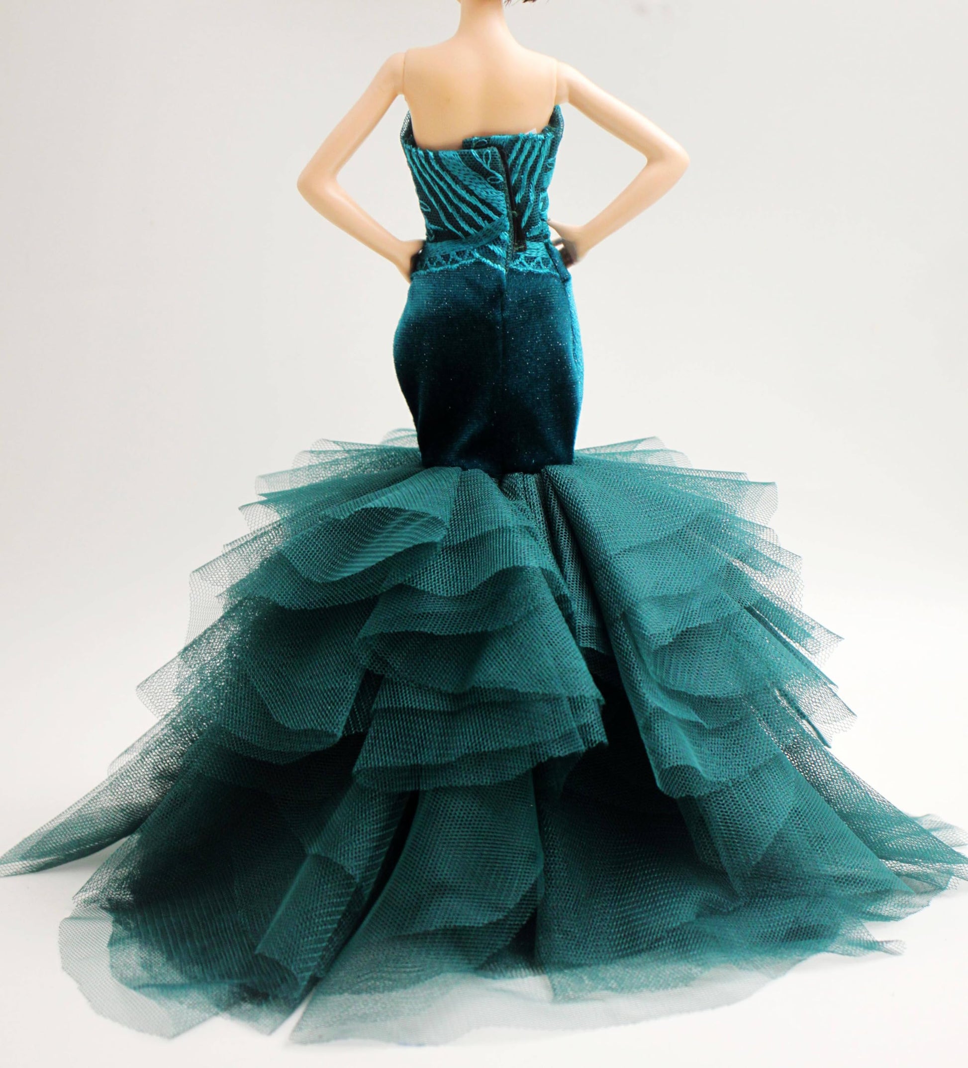 Cora Gu Handmade Emerald Velvet Gown Fit 12 inch Doll and Doll Not Included