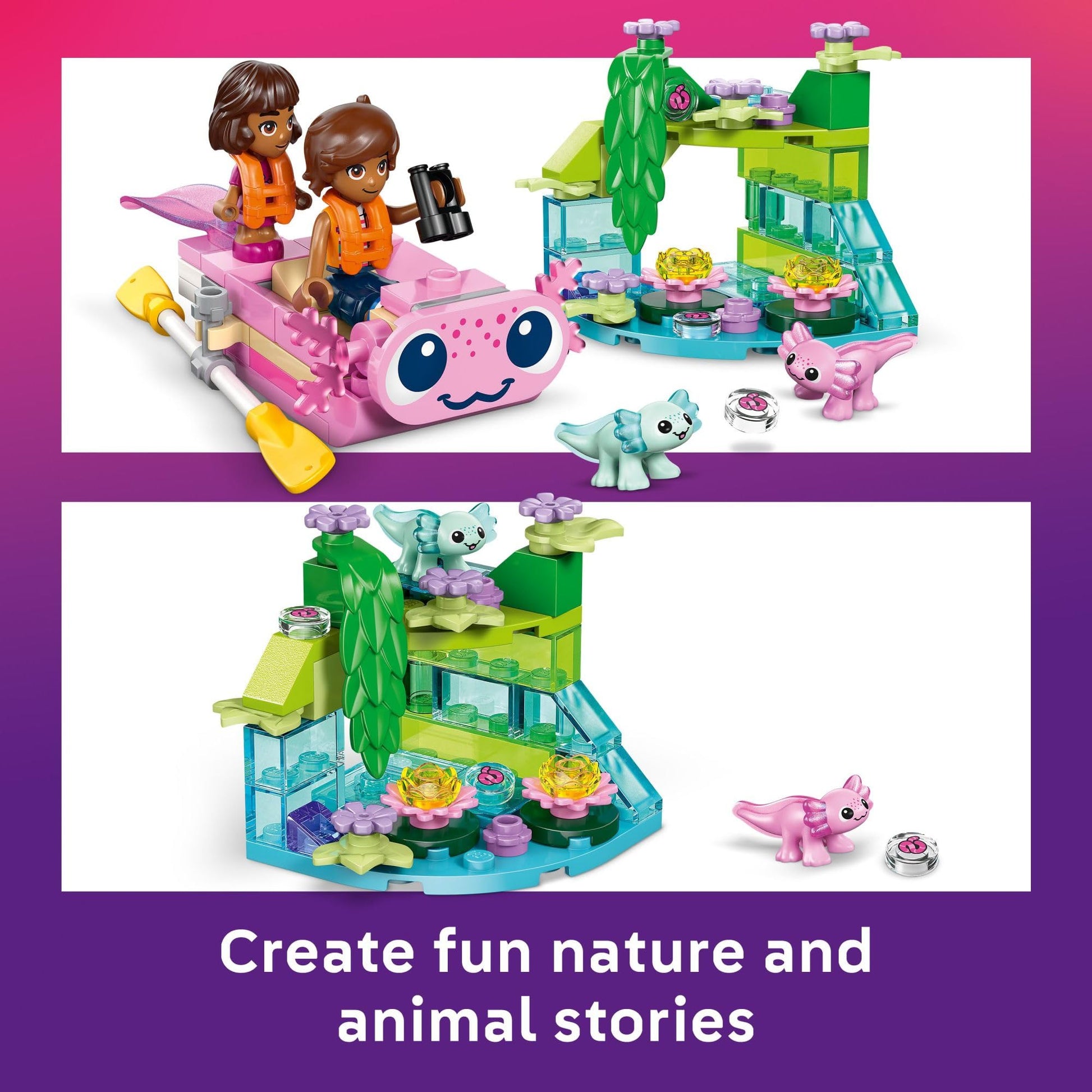 LEGO Friends Axolotl Adventure Boat Building Toy for Girls & Boys - Pretend Play Set for Kids, Ages 5+ - W/Leo Minidoll, Alba Microdoll, 2 Toy Pets, &