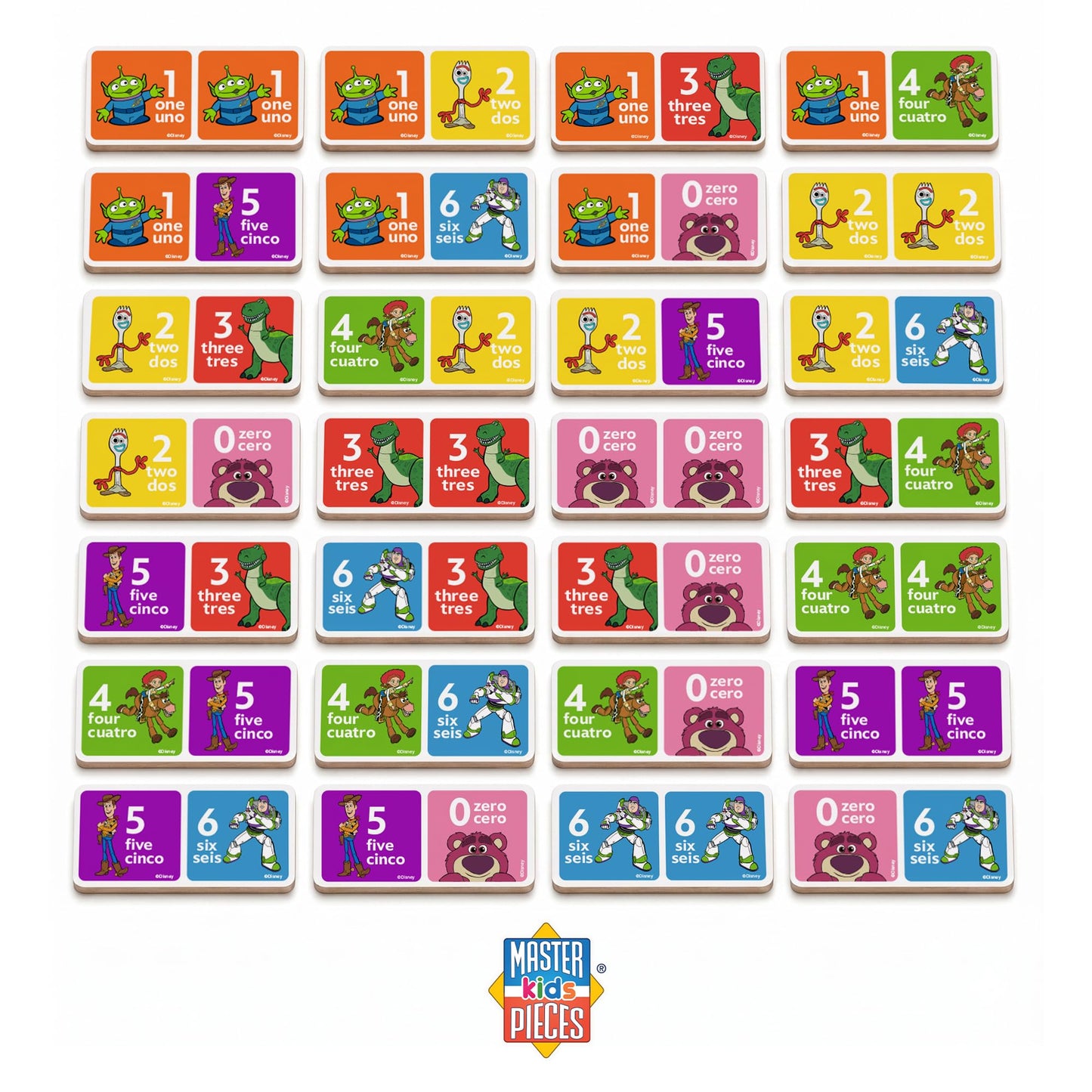 Masterpieces Disney Wood Dominoes - Toy Story 28 Piece Educational Dominoes Set - Age 3+