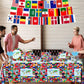 International World Flags Tableware Set, 142Pcs International Flags Decorations Plates and Napkins, Cups,Banner,Flags Tablecloth for Travel Trip