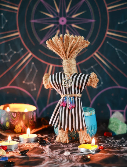 Nosadi Voodoo Doll Handmade Set Real Hemp Rope Wrapped Skull Horror Witches Poppet Gifts Doll for Halloween Birthday Christmas Party Gift Supplies