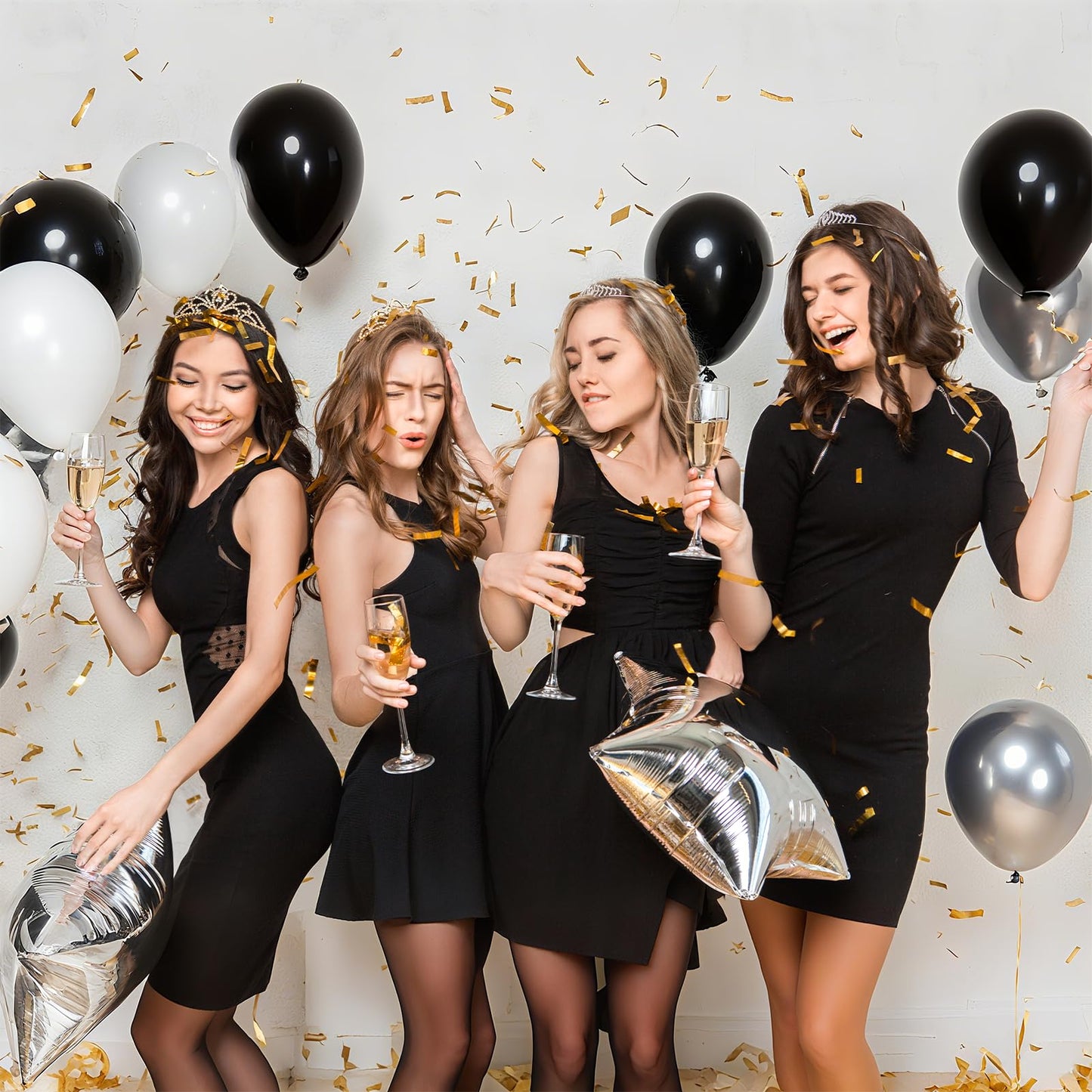 EMART Black Balloons 12 Inch 100pcs, Latex Balloons for Party(with Ribbon)