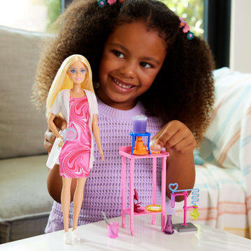 Barbie Scientist Doll and Accessories with Blonde Fashion Doll, Lab Table, Microscope, & Color-Change Beaker & Petri Dish Accessories