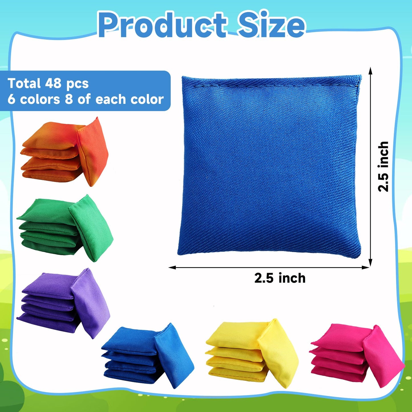 IJRPLM 48 Pcs Bean Bags, Nylon Cornhole Bean Bags, 2.5” x 2.5”, Colorful