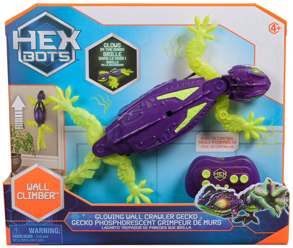 HEX Bots - Glow-in-the-Dark Radio-Controlled Gecko that crawls on the Floor and Walls - Remote Controlled Lizard with Luminous Eyes - Easy Control
