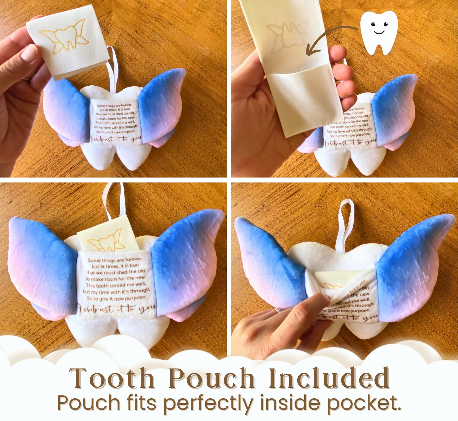 20 Moments of Tooth Squishie Tooth Fairy Pillow with Pocket and Poem to Invite Tooth Fairy - Tooth Fairy Tooth Holder Plushie, Cute