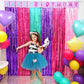 Satankya Cute Dollhouse Birthday Decorations, 2 Pack Dollhouse Party Photo Booth Prop, Purple Pink Teal Fringe Curtains Tinsel Photo Streamers