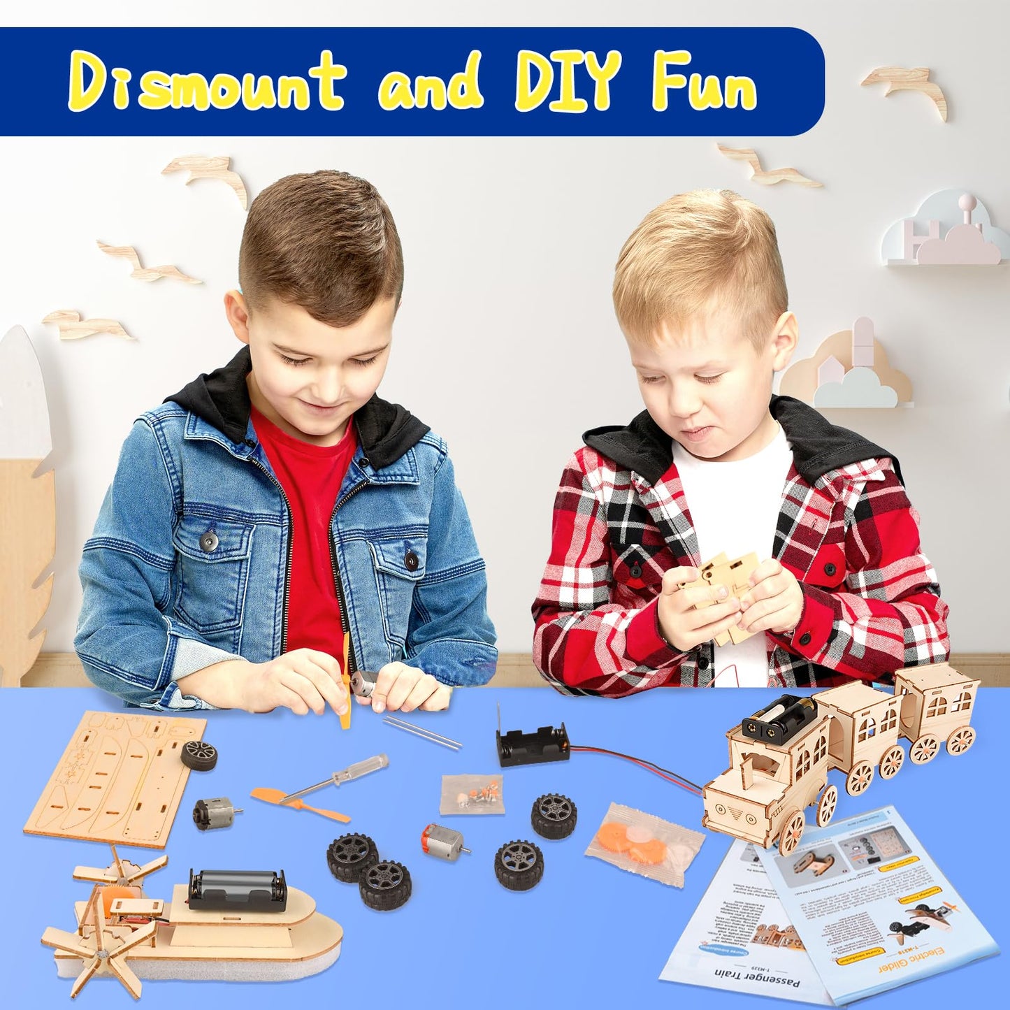 6-in-1 STEM Kits for Kids Age 8-12, Educational STEM Toys for Boys and Girls, Wooden Building Kit for Kids STEM Science Experiments Kit, Ideal