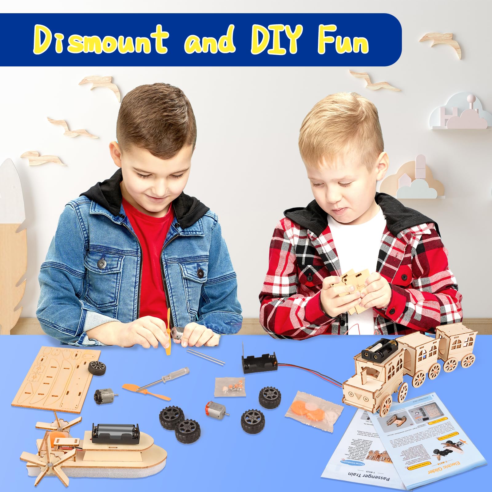 6-in-1 STEM Kits for Kids Age 8-12, Educational STEM Toys for Boys and Girls, Wooden Building Kit for Kids STEM Science Experiments Kit, Ideal