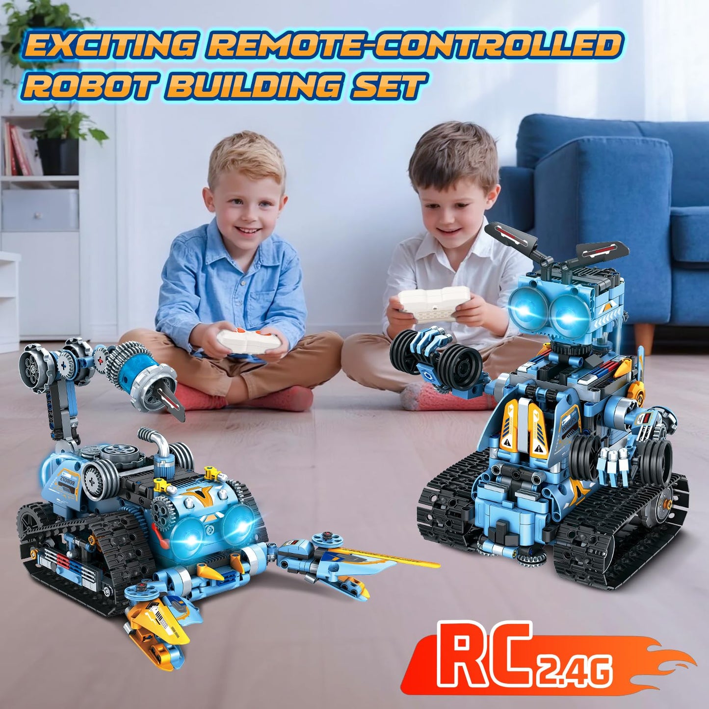 OKKIDY Robot Building Toys for Kids, 4-in-1 Rechargeable Remote Control RC Robotics STEM Building Block Kit RC Wall/Engineer Robot Toys for Boys Girls