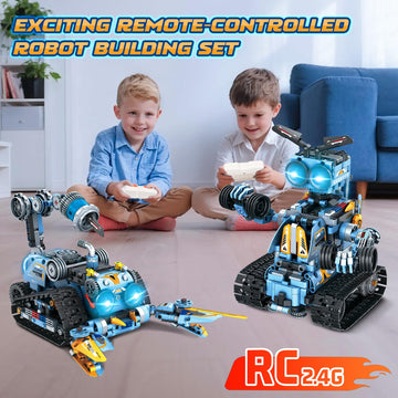 OKKIDY Robot Building Toys for Kids, 4-in-1 Rechargeable Remote Control RC Robotics STEM Building Block Kit RC Wall/Engineer Robot Toys for Boys Girls