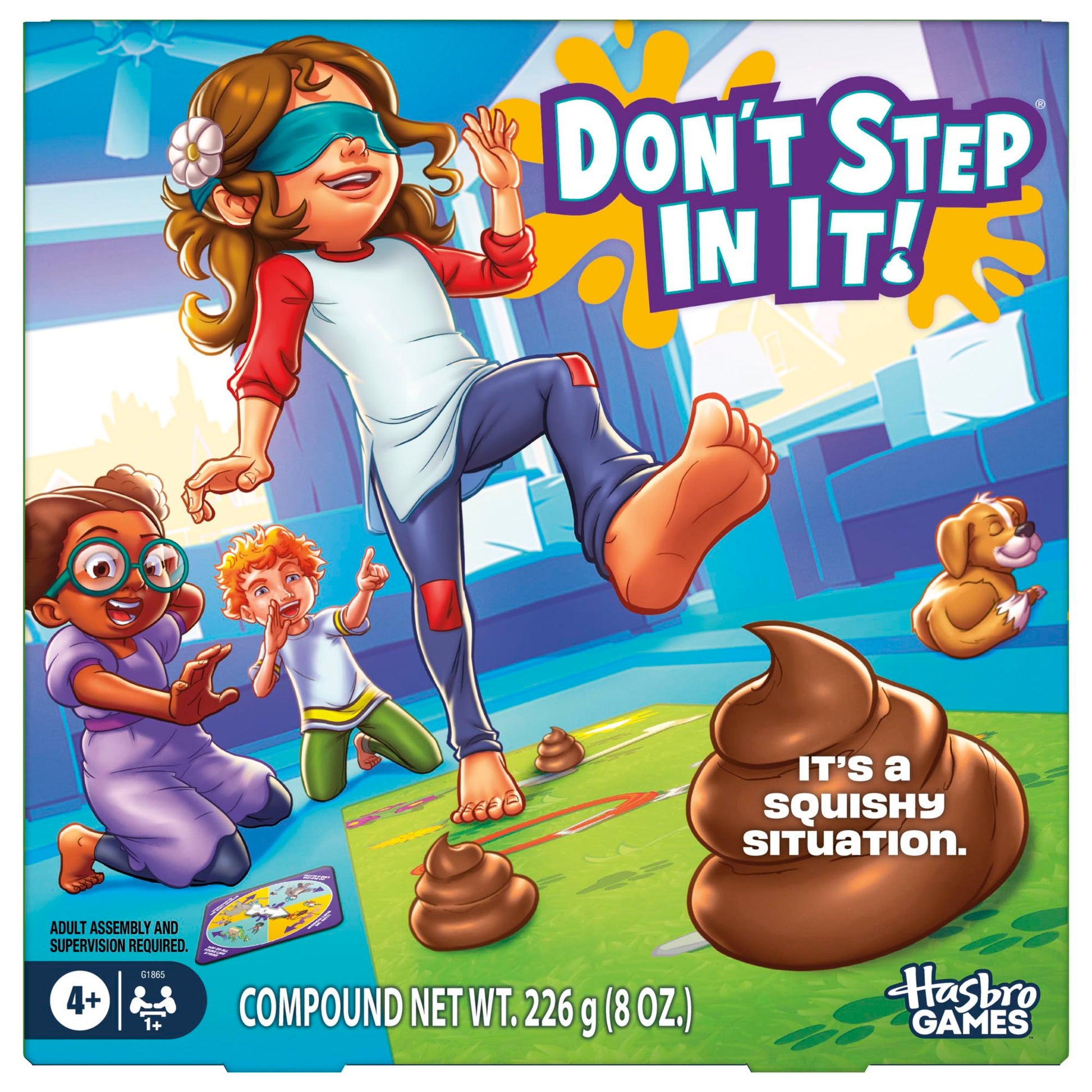 Hasbro Gaming Don't Step in It Preschool Game I Blindfolded, Poop Party Game | Spinner with 8 Fun Animal Moves | Ages 4+| 1+ Players I Funny Kids