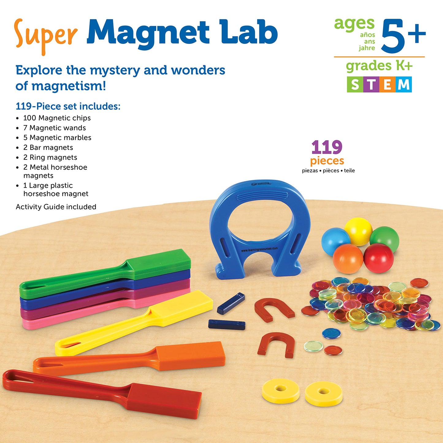 Learning Resources Super Magnet Lab Kit - 119 Pieces, Ages 5+, STEM ,Toys for Kindergartner, Science Learning Activities for Kids,Back to School
