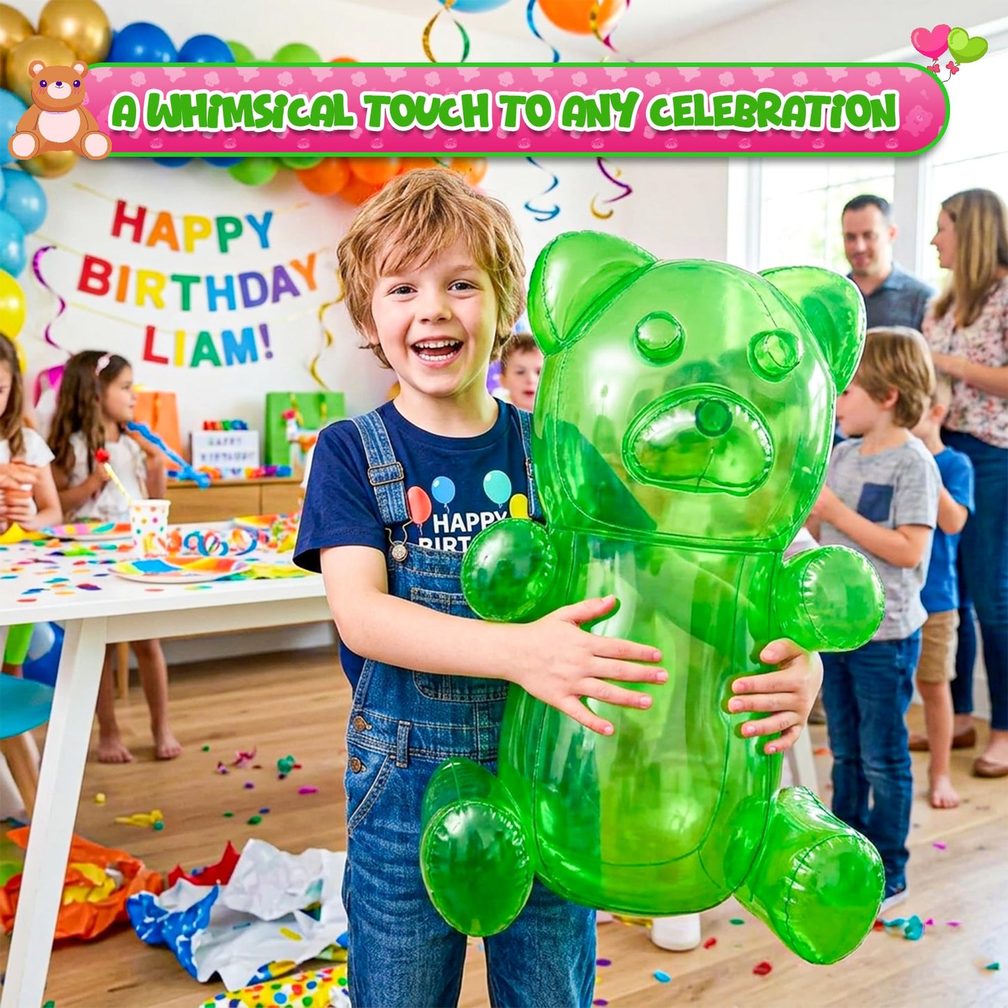 4E's Novelty Huge 3ft Inflatable Gummy Bears - 2 Pack 36" Giant Inflatable Gummy Bear Party Decor Party Pool Toys for Kids, for Candyland Birthday