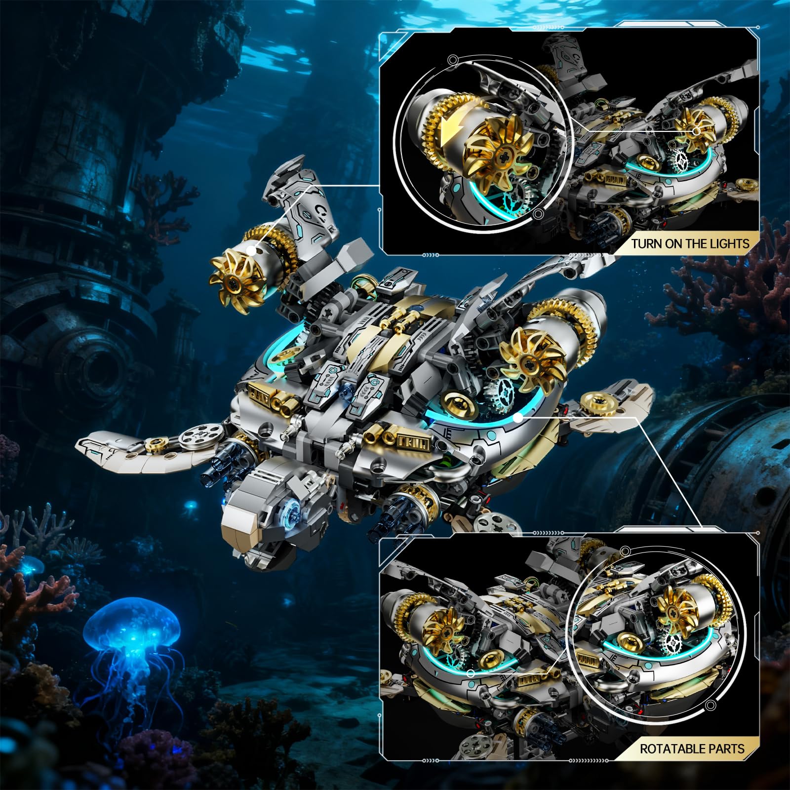 Myth Qholve Mechanical Turtle Building Block with Hand-Crank Gear Motion