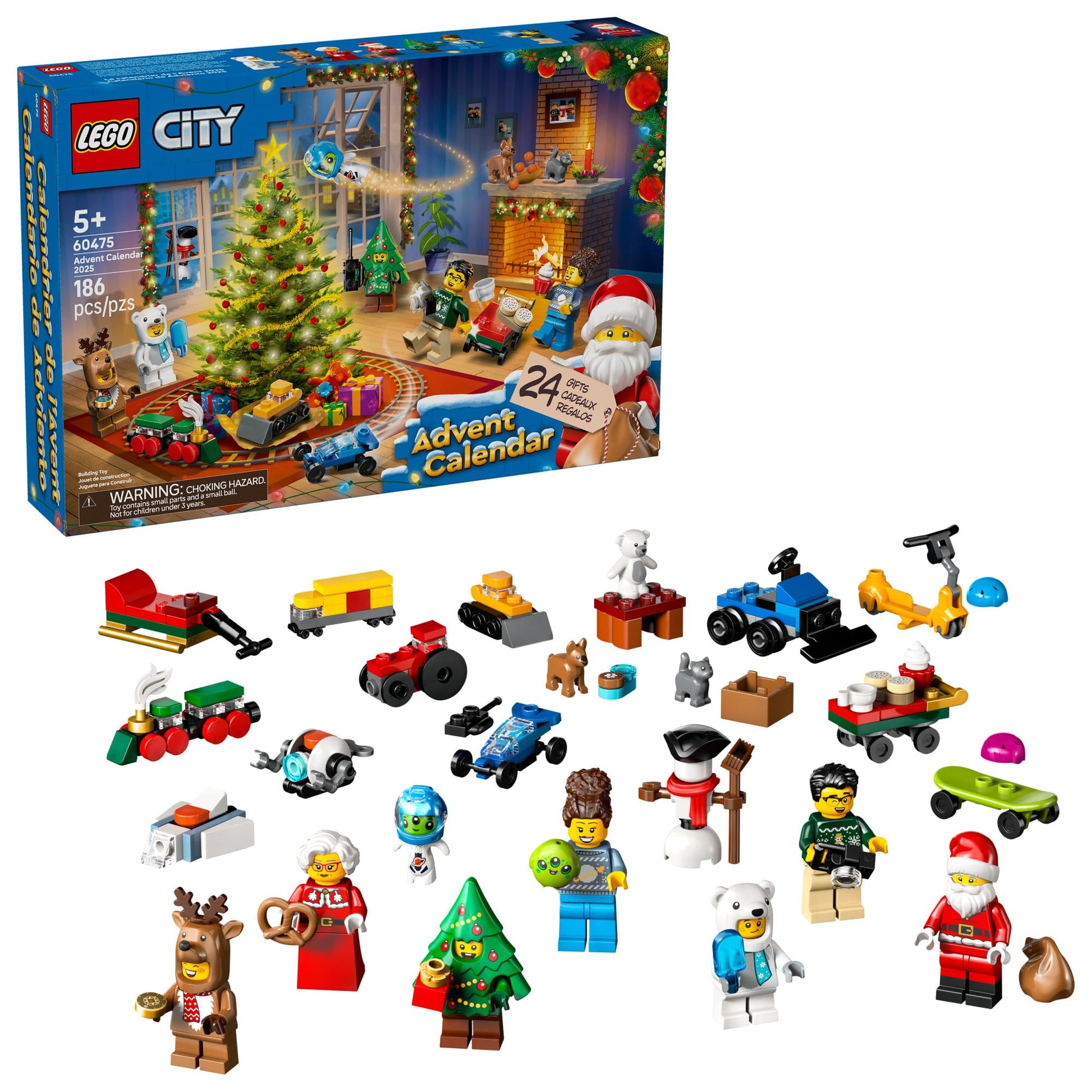 LEGO City Advent Calendar 2025 Kids Toy - Holiday Countdown Playset W/Santa & Mrs. Claus Minifigures for Boys & Girls, Ages 5+ - 24 Buildable
