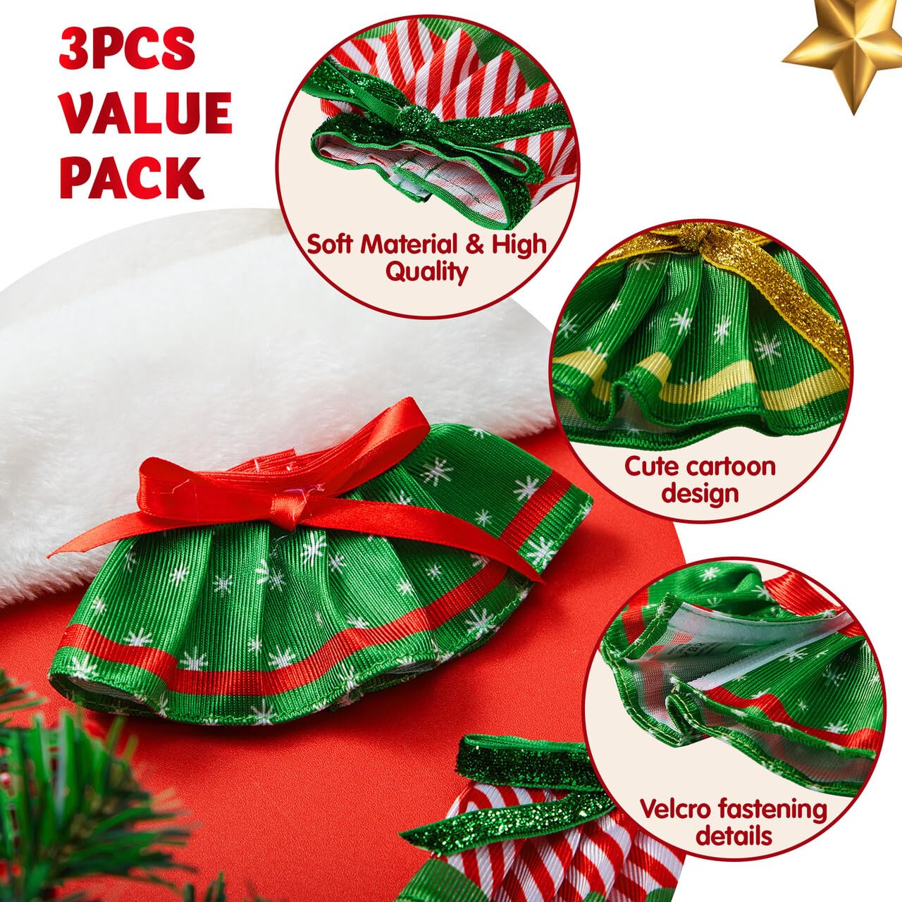 JOYIN 3 Pcs Christmas Skirts for Doll, Xmas Green Santa Clothing Dance Dress Accessories Set for Christmas Decorations and Specials